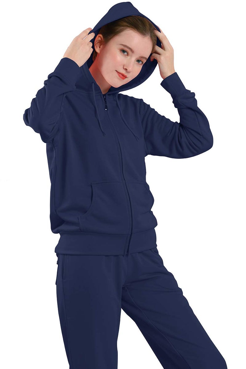 Facitisu Sweat Suits for Women Set Tracksuit Sweatsuits OutfitsTwo Piece Outfits Zip Up Hoodies Top & Sweatpants (Navy, XL) - Image 5